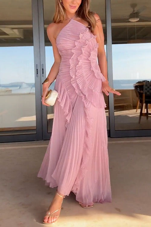 Pleated Ruffle Airy Gown Dress – Pearl Veil