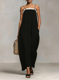 Maxi Dress with Color Blocks and Spaghetti Straps