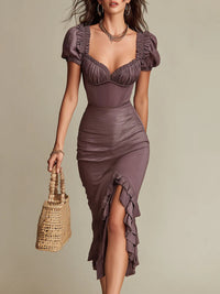 Noiré Ruffle Slit Dress