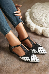 Patterned T-Bar Ballet Flats
