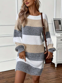Barbara | Soft Ribbed Knit Striped Sweater Dress