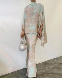 Seaside Glam HIGH COLLAR FLORAL ELEGANT SLIM SET Ensemble
