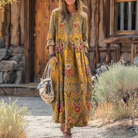 Vintage Tapestry Round Neck Dress