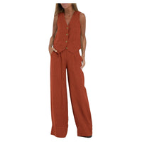 Tailored Wide-Leg Cotton Vest Set