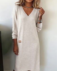 Evelisse | Elegant V-Neck Knit Midi Dress for Women