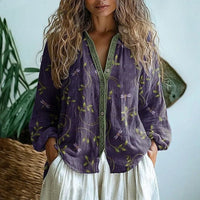 Vintage Dragonfly & Leaf Print Shirt