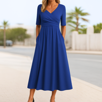 Golden Shore Monique™ | Short Sleeve Crossed Dress Holiday Look