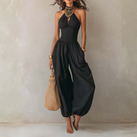 Bohemian Halter Keyhole Balloon-Leg Jumpsuit