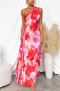 Pleated One-Shoulder Flowy Dress