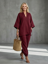 V-Neck Tunic Gathered Trouser Set