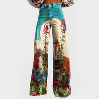 Floral Pattern Wide Leg Jeans