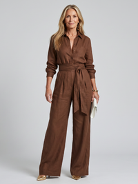 Button Front Wide Leg Jumpsuit