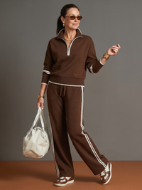 Zip Neck Side Stripe Pants Set