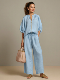 Zip Front Blouson Wide Leg Set