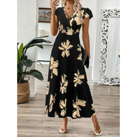 Abstract Leaf Print Maxi Dress