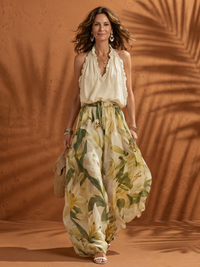 Halter Neck Floral Wide Leg Set