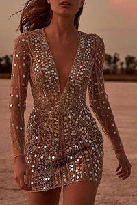 Vacation Ready V Neck Sequin Wrap Mini Dress Dress