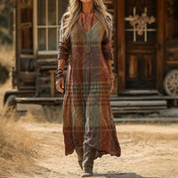 Autumn Amber Plaid Maxi Dress