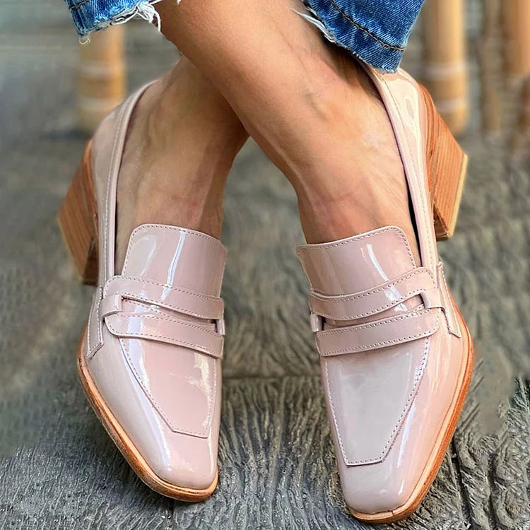 MOCASSINS WITH WIDE HEEL SHINY – Pearl Veil