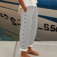 Caitlin Stripe Button Chic Trousers