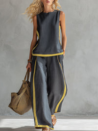 Leila Two-Tone Linen Vest Trouser Set
