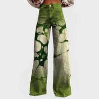 Artistic Print Wide Leg Jeans