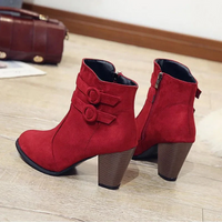 Rosalie | Red Suede Ankle Boots with Decorative Buckle Straps