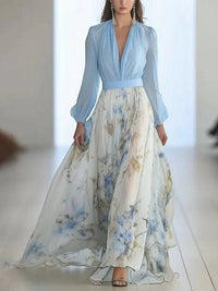 Vacation Ready Stunning Floral Print V-Neck Maxi Dress Dress