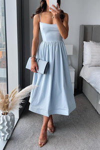 Beach Glam Spaghetti Strap Waisted A-line Midi Dress Style