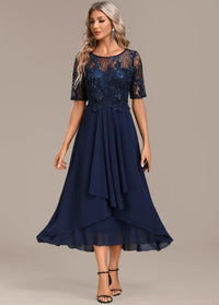 Trending Sophie Navy Lace Short Sleeve Round Neck Dress Style Upgrade