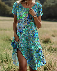 Island Mood Alyanna - Vintage Print Dress Coastal Wear