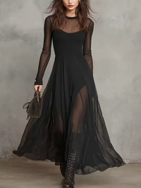 Noir™ | Black Sheer Overlay Evening Dress