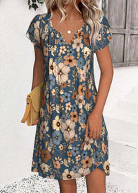 Most Loved Luna Multi Color Floral Print Short Split Neck Dress Signature Wear