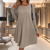 Elise | Women's Ribbed A-Line Midi Knit Dress with Diagonal Detail