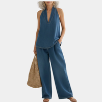 Vintage Washed Denim Two-Piece Set