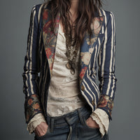 Bohemian Artisan Mixed-Print Striped Blazer