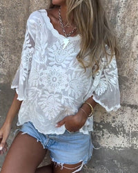 Kaile | Sleeve Blouse with Embroidered Neckline