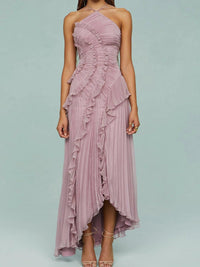 Vacation Ready Pleated Suspender Long Dress With Slits Dress