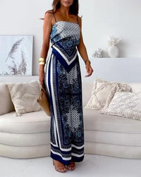 Vacation Ready Stylish Printed Lace-Up Vest & Pants Two-Piece Set Dress