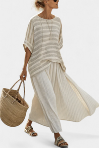 Serena | Comfortable Striped Bamboo Top & Flowing Linen Pants