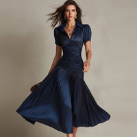 Adriana - Retro Striped Satin Midi Dress