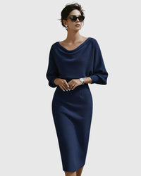 White Ismeria Draped Batwing Midi Dress