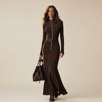 Island Style Vintage Brown Maxi Dress™（Includes belt)