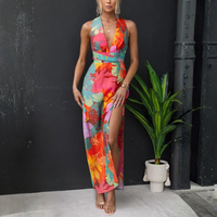 Coastal Chic V Neck Sleeveless Tie Back Slit Floral Print Maxi Dress Collection