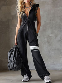 Retro Striped Hooded Sporty Jumpsuit