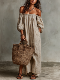 Off-Shoulder Cotton Linen Maxi Dress