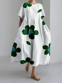 Floral Summer Maxi Dress - White/Green