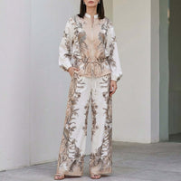Zip Front Printed Two Piece Set