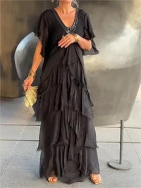 Popular Blaise - Ruffled Short Sleeves V-Neck Maxi Dress Modern Staple