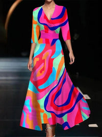 Most Loved Emily - Printed High Waist Midi Dress with Mid Sleeves Signature Wear